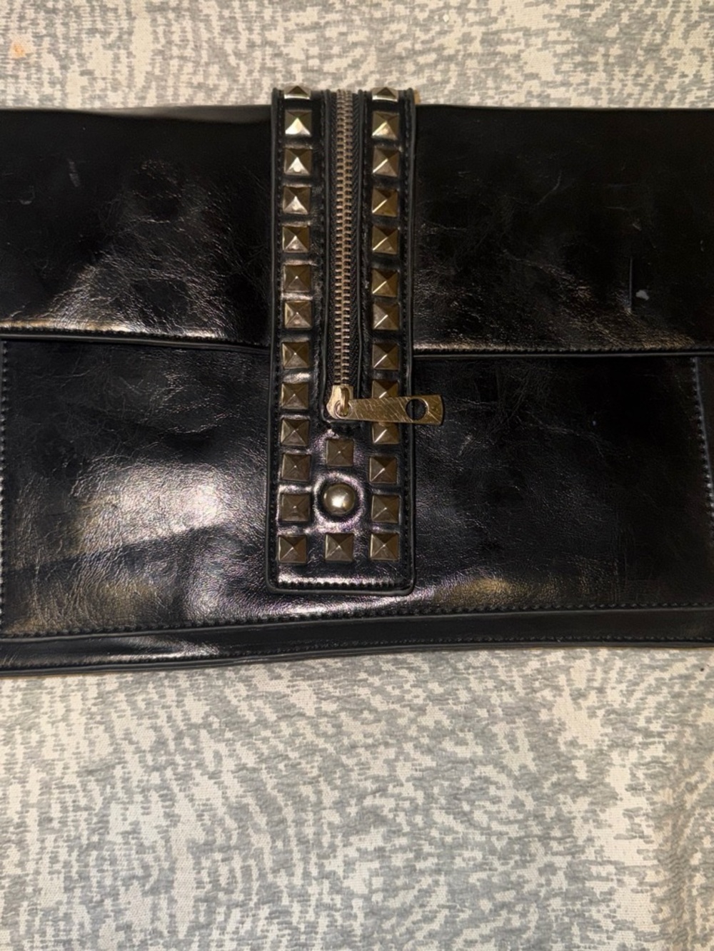 Black Studded Leather Clutch - Women's Evening Bag